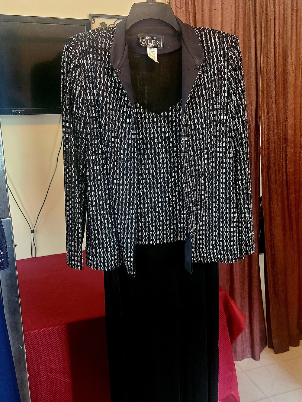 Alex Evenings Black and Silver Evening Jacket Dress Ensemble